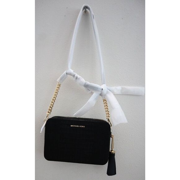 Michael Kors Women's MD Black Croc Embossed Leather Camera Crossbody Bag - Picture 15 of 16